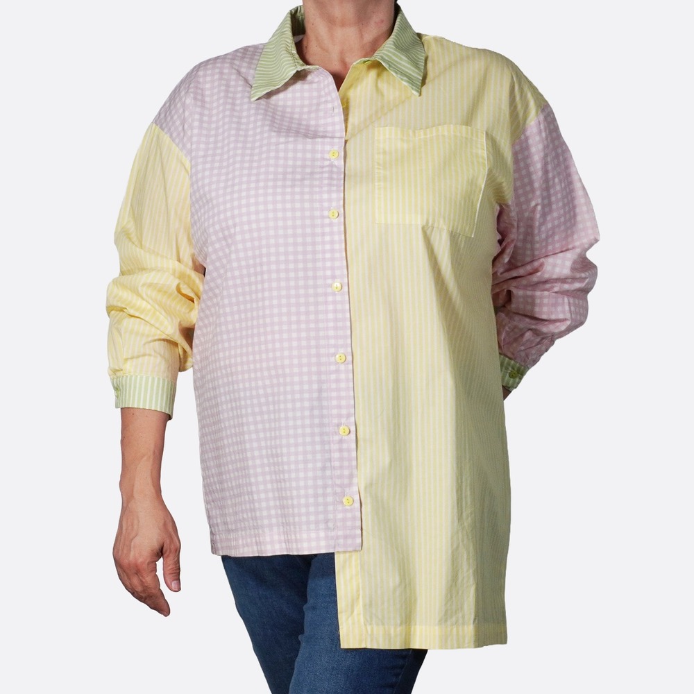Princess Polly 100% Cotton Asymmetric Colorblock Pastel Shirt 10 fits XL/1X